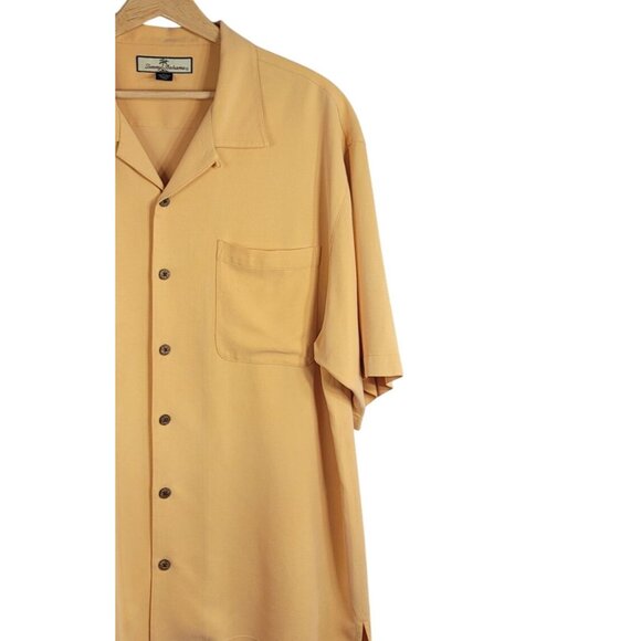 Tommy Bahama Camp Shirt Orange XL 100% Silk Short Sleeve Faux Wood Buttons - Picture 3 of 6